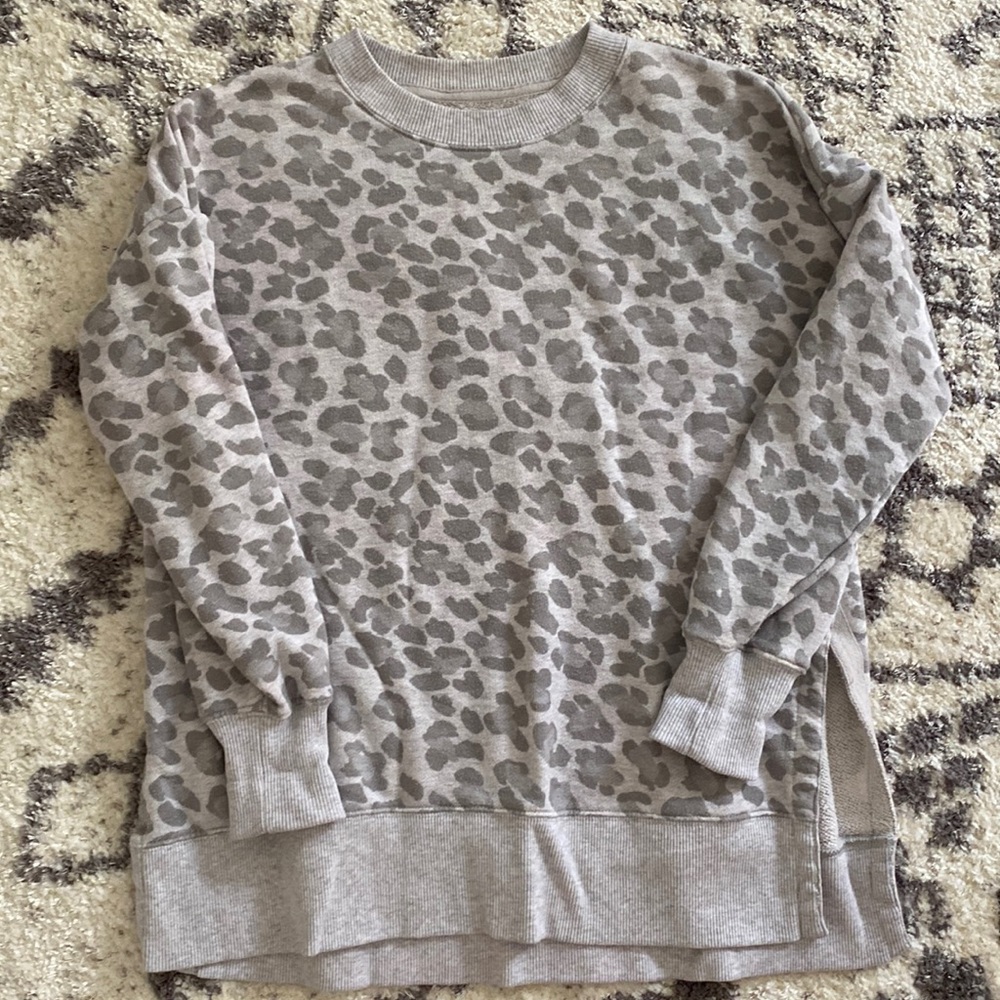 Aerie Gray Leopard Print Desert Sweatshirt